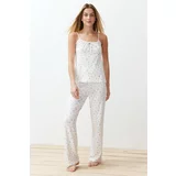 Trendyol White-Multicolor Floral Knitted Pajamas Set