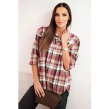 Kesi Włoski Women's cotton checkered shirt with a longer back beige Cijene