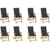  Sklopive stolice s jastucima 8 kom. Masivno bagremovo drvo Antracitno siva 120 x 50 x 3 cm | shoptok.hr