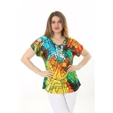 Şans Women's Plus Size Colored Stone Detailed Short Sleeve Colored Blouse