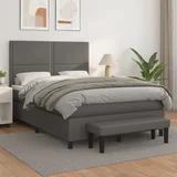 vidaXL Box spring postelja z vzmetnico siv 140x200 cm umetno usnje