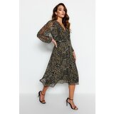 Trendyol Belt A-Line, Double Breasted Collar Patterned Lined Chiffon Woven Dress Cene