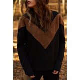 XHAN Women's Black Faux Fur Block Sweatshirt | ePonuda.com