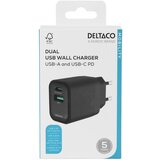 Deltaco Kućni punjač 1x USB-A 18 W, 1x USB-C PD 20 W, CRNI | shoptok.hr