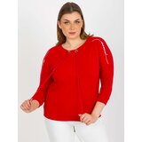 Fashion Hunters Red blouse plus size with inscriptions and lanyards Cene