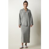  Women's Gray Polo Neck Stylish Knitwear Sweater Skirt Suit Cijene