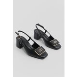Marjin Women's Buckled Open Back Scarf Flat Toe Classic Heeled Shoes Black Cene