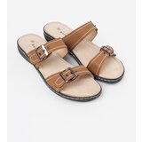 Shelvt Brown women's flip-flops with silver buckles | shoptok.hr