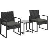 Bistro set od ratana vrtni namještaj od 3 dijela s 2 vrtne stolice stolić za kavu jastuci koji se mogu ukloniti tamno siva Cijene