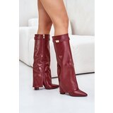 Boto FB2 Women's Eco Leather Boots With Turned Shaft On Heel Burgundy Avamora | shoptok.hr