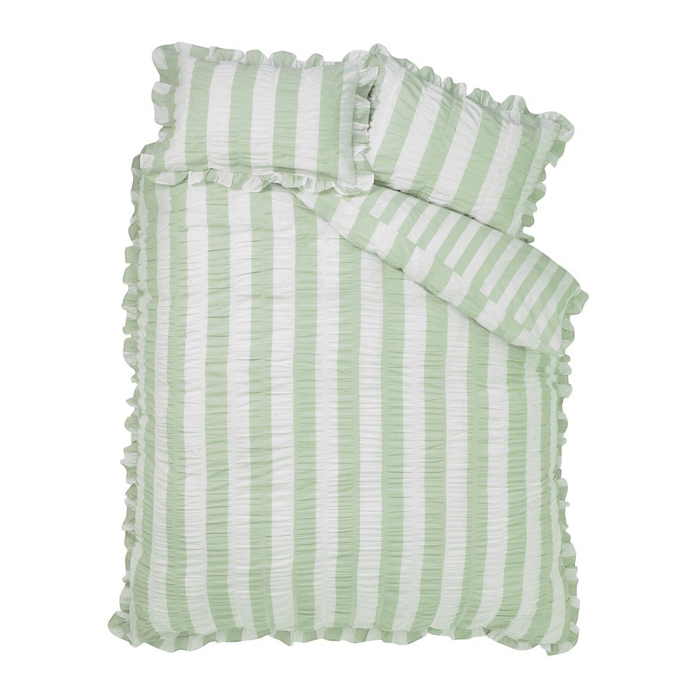 Catherine Lansfield Zelena posteljina za krevet za jednu osobu 135x200 cm Seersucker Frill Stripe – | shoptok.hr