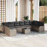 vidaXL Set od 10 komada vrtnih sofa s jastučićima crni poli ratan, 2-sjedalna vrtna sofa s prostorom za pohranu i jastučićima sivi poli ratan Cijene