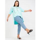 Fashion Hunters Mint cotton plus size blouse with a printed design Cene
