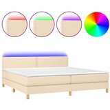  Box spring postelja z vzmetnico LED krem 200x200 cm blago, (20901367) | Shoptok.si