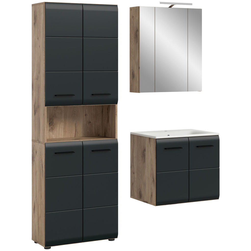 MID.YOU Kopalnica Z Umivalnikom Ice, Črna, Barva Hrasta, 3-Delna | Shoptok.si