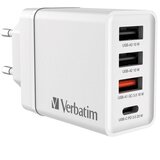  PUNJAČ ZA MOBILNE UREĐAJE ZIDNI 1XUSB-C/PD 20W/1XUSB-A QC 3.0/2XUSB-A 10W VERBATIM 49701 BIJELI | shoptok.hr