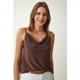 Happiness İstanbul Women's Brown Strapless Collar Sandy Knitted Blouse Cene
