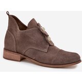 Zazoo Suede Women's Loafers with Decorative Flowers 3080 Dark Beige | Shoptok.si