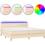  Box spring postelja z vzmetnico LED krem 200x200 cm blago | Shoptok.si