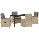 vidaXL 5-dijelni vrtni set za objedovanje Bež poli ratan, Vrtni stol Crni 140x80x73 cm Kaljeno staklo | shoptok.hr
