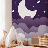  Foto tapeta - Moon dream - clouds in a purple sky with stars for children 200x140 Vodootporna | shoptok.hr