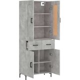 vidaXL Visoka komoda siva betona 69 5x34x180 cm od konstruiranog drva | shoptok.hr