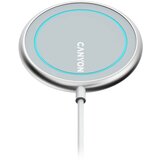 Canyon WS-100 Wireless charger, Input 9V/2A, 9V/2.7A, 12V/2A, Output 15W/10W/7.5W/5W, Type c cable length 1.5m, Acrylic surface+Aluminium alloy edge, 59*59*7mm, 0.06Kg, Silver | Eponuda.ba