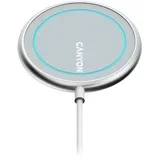 WS-100 Wireless charger, Input 9V/2A, 9V/2.7A, 12V/2A, Output 15W/10W/7.5W/5W, Type c cable length 1.5m, Acrylic surface+Aluminium alloy edge, 59*59*7mm, 0.06Kg, Silver