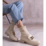 Gemre Beige ankle boots with a fabric upper by Krisa | Shoptok.si