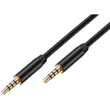 Zvočni kabel Jack 3,5 mm dvojni konektor moški Bolaris 1,5 m pleten, Črna, (5000220206)