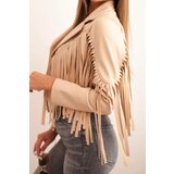 Kesi Włoski Women's faux leather jacket with fringes in boho style light camel | Shoptok.si