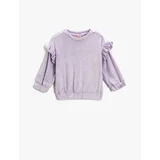 Koton Velvet Ruffled Sweatshirt Long Sleeved Crew Neck Elasticated Cuffs And Waist.