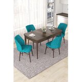 Hanah home trpezarijski set Nef, sto na razvlačenje i 4 stolice, ploča u dekoru drveta Baroque, tirkizna tkanina Jerry | Eponuda.com