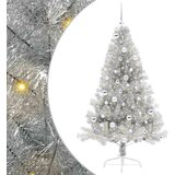 vidaXL Umjetna preddekorirana božićna jelka srebrna 180 cm PET | Shoptok.si