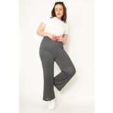 Şans Women's Plus Size Navy Blue Half Lined, Pointed Patterned Trousers with an Elastic Waist Cene