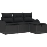 vidaXL 4-delni vrtni kavč set s blazinami Črn Poli ratan | Shoptok.si