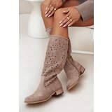 Boto Ladies Cut-Out Ankle Boots With Low Heel Eco Suede Zipped Beige Orchides | Shoptok.si