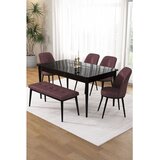 Hanah home trpezarijski set Pir, sto, 4 stolice i klupa, ploča u dekoru crnog mermera, puder roze tkanina Babyface | Eponuda.com