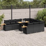  11-dijelni set vrtnih sofa poliratan i bagrem s jastucima crni | shoptok.hr