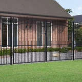 vidaXL Vrata za ograjo s suličastim vrhom črna 305x223 cm prašno jeklo