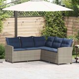 vidaXL Kavč kavč v obliki črke L z blazinami Grey Poly Rattan | Shoptok.si