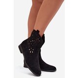 Boto Women's Ankle Boots With Perforated Pattern On Flat Heel Eco Suede Black Athera | Shoptok.si