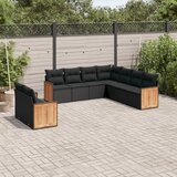 Maison Chic Seti vrtnega pohištva - Vrtna garnitura - Vrtni pohištvo set 9-delna z blazinami črn poli ratan, (21805192) | Shoptok.si