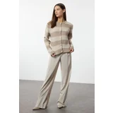 Trendyol Mink Striped Basic Knitwear Cardigan