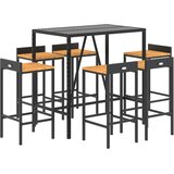  7-dijelni vrtni barski set crni od poliratana i drva bagrema Crna 110 cm table length | Shoptok.si