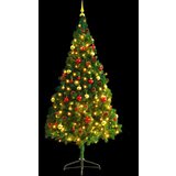 vidaXL Umetna novoletna jelka z bučkami in LED lučkami zelena 210 cm | Shoptok.si