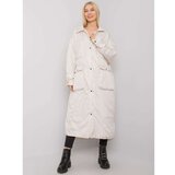 Fashion Hunters Light beige long women's quilted jacket Cene