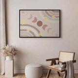  Slika - Joyful Sky - Yellow Cheerful Stars with a Rainbow Against the Phases of the Moon in a Light Beige Sky Hue 90x60 U crnom | shoptok.hr