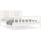 The Living Store Posteljni okvir z vzglavjem bel trden les - Posteljni Okvir, (21523385) | Shoptok.si