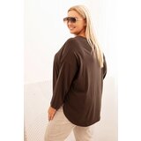Kesi Włoski Women's Plus Size blouse with cotton, pocket, and rolled-up sleeve brown | Eponuda.ba